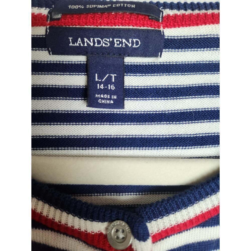 Lands End womens supima cotton lightweight button front cardigan Sz L/T nautical - Picture 4 of 7
